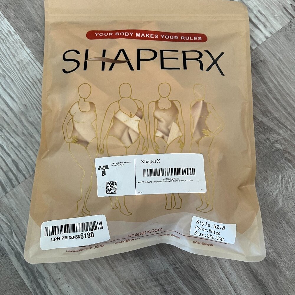Shaperx Tummy Control Bodysuit Mid Thigh Butt Lifter Shorts Biege 2XL/3XL